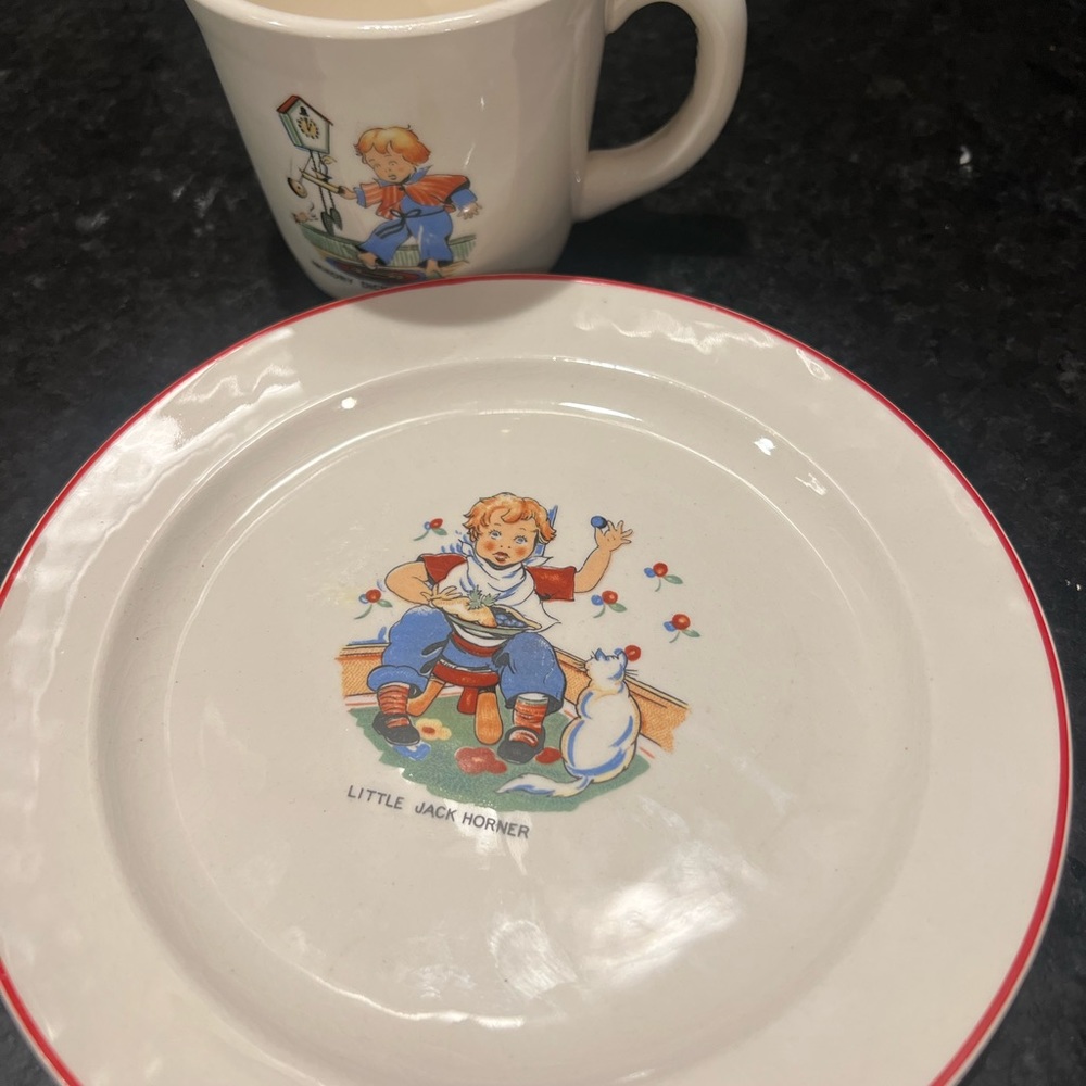 Vintage/Antique Jack Horner Plate, Hickory Dickory Dock cup Childrens Dishes - Picture 2 of 8